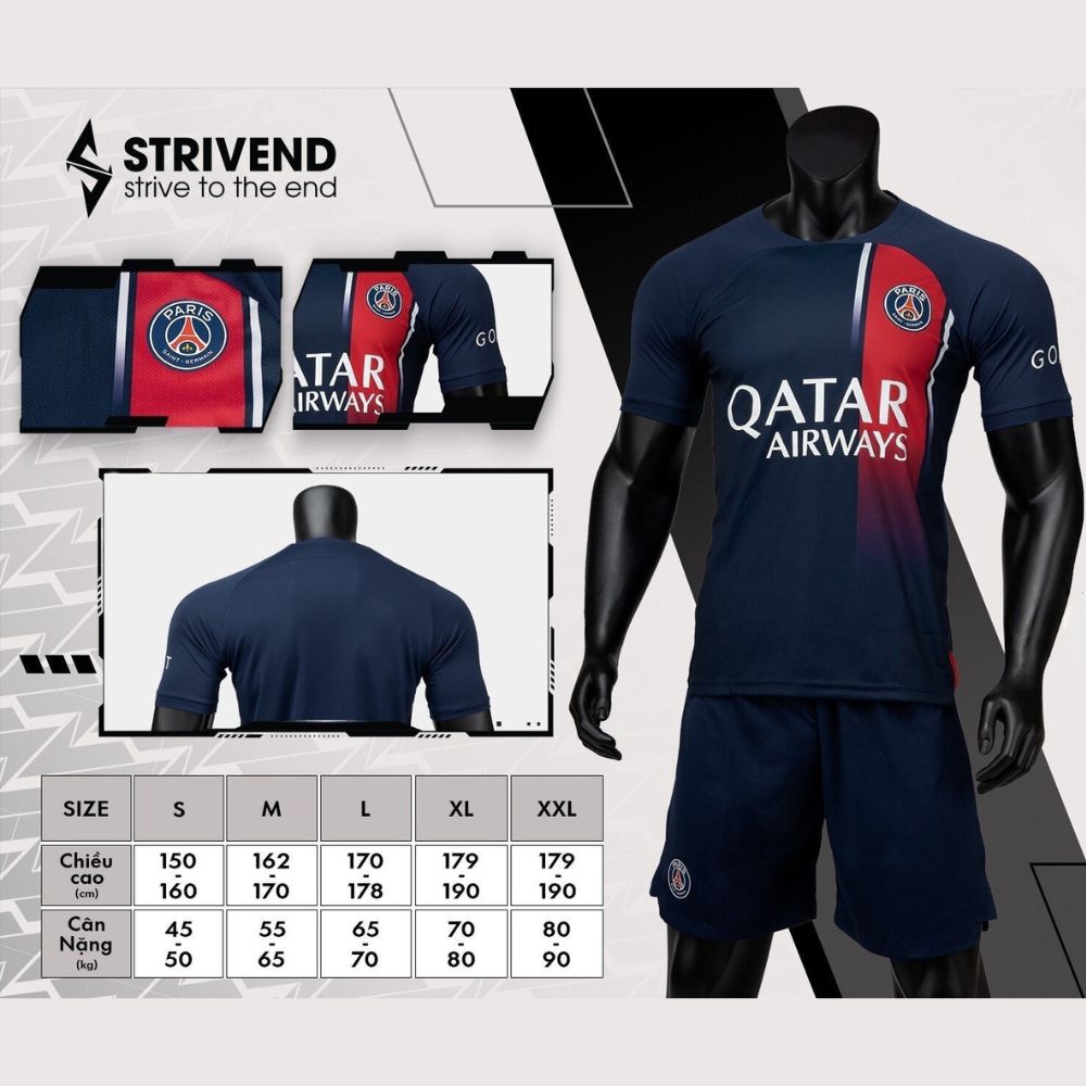 Quần áo bóng đá PSG 2024 Strivend cao cấp màu xanh