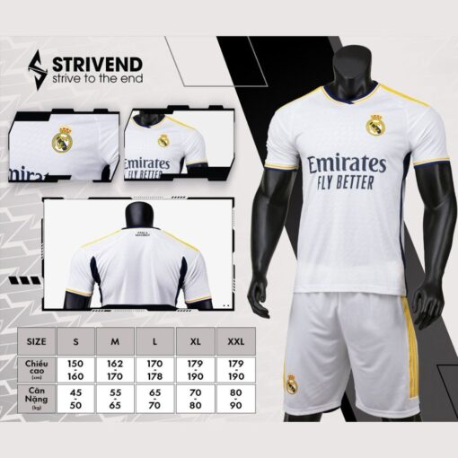 Quần áo bóng đá Real Madrid 2024 Strivend cao cấp màu trắng