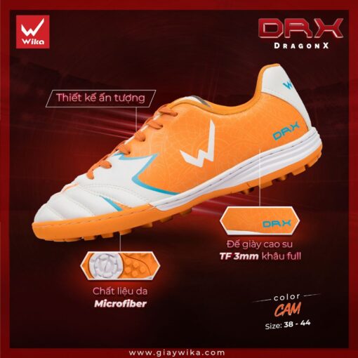 Giày bóng đá Wika DRX TF sân cỏ nhân tạo màu cam