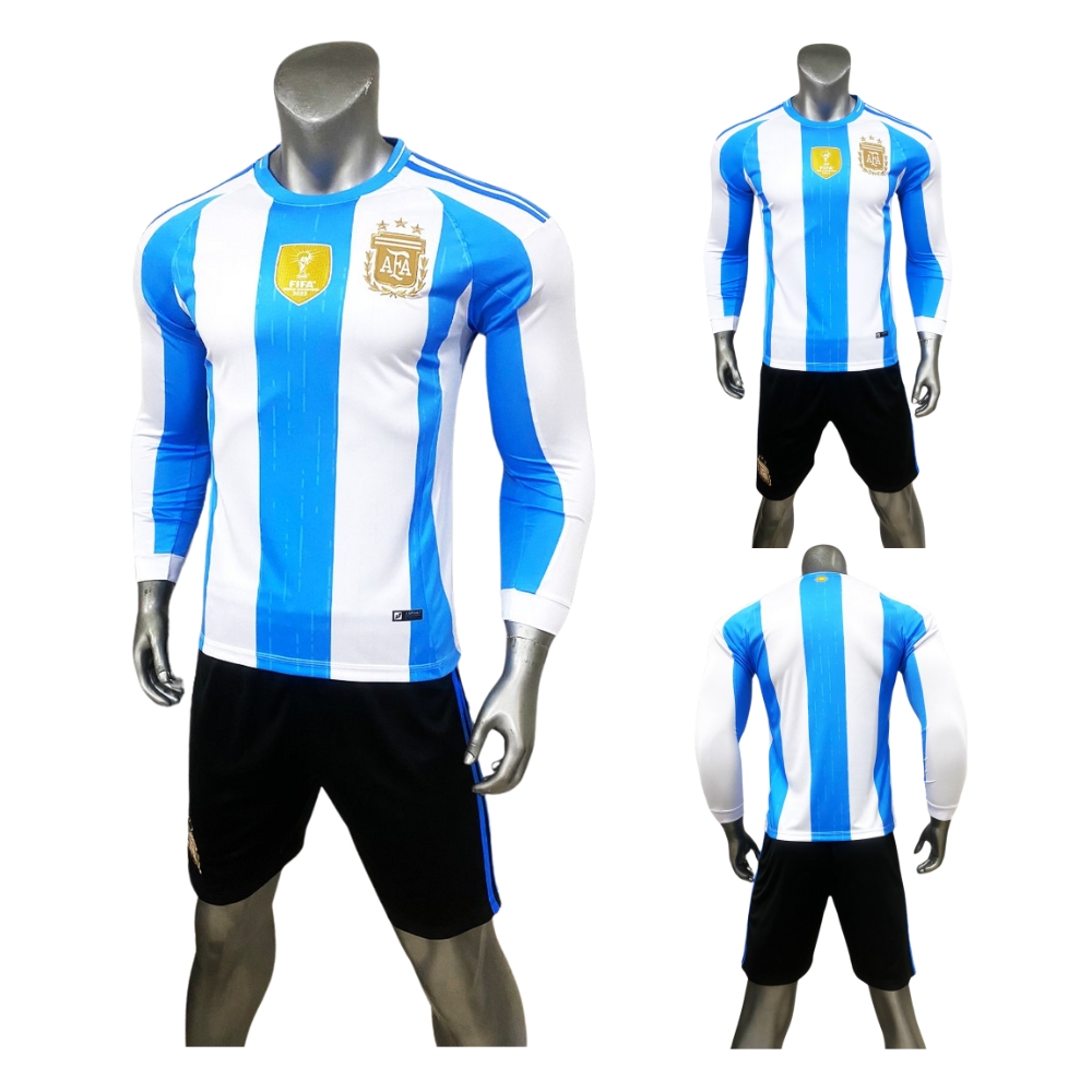 Quần áo bóng đá Argentina tay dài 2024 JP trắng sọc xanh