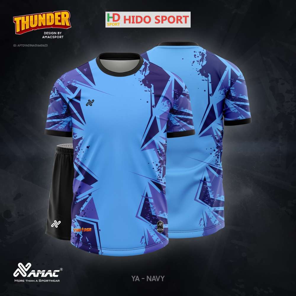 Quần áo đá banh không logo Amac Thunder xanh dương