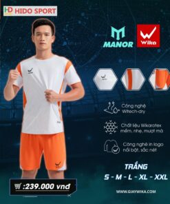 Quần áo đá banh không logo Wika Manor trắng