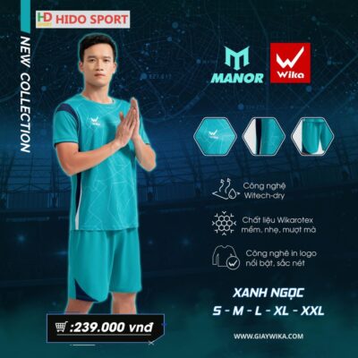 Quần áo đá banh không logo Wika Manor xanh ngọc