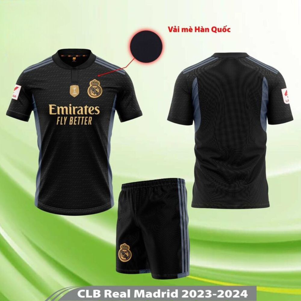 Quần áo Real Madrid màu đen sân khách thứ 3 2024 HD