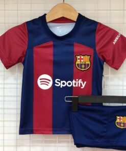 Quần áo bóng đá trẻ em Barcelona 2024 xanh sân nhà F2 1