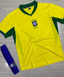 Quần áo Brazil màu vàng sân nhà 2024 JP tay ngắn