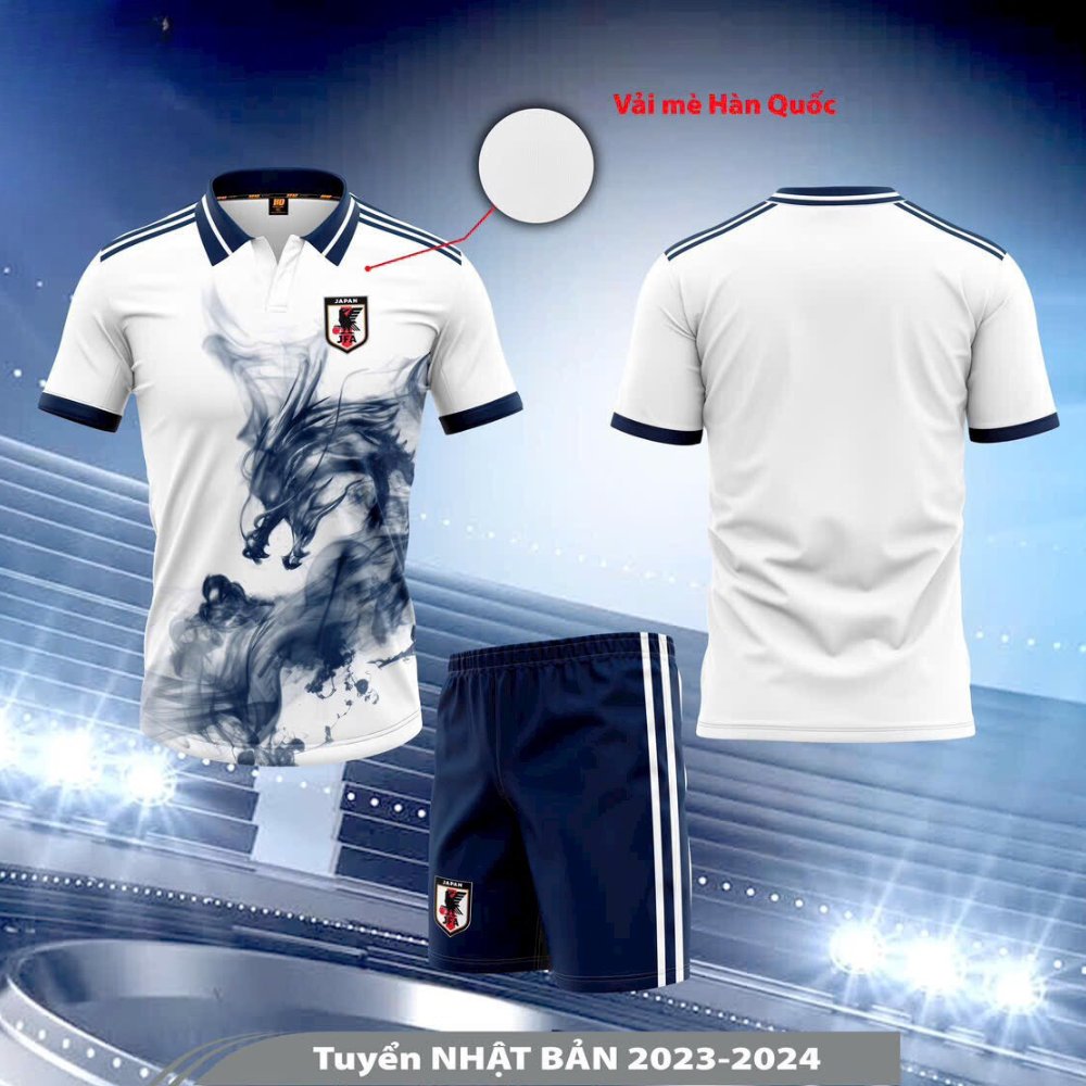 Tổng hợp mẫu quần áo đội tuyển Nhật Bản 2023-24 vải mè Hàn Quốc HD trắng rồng