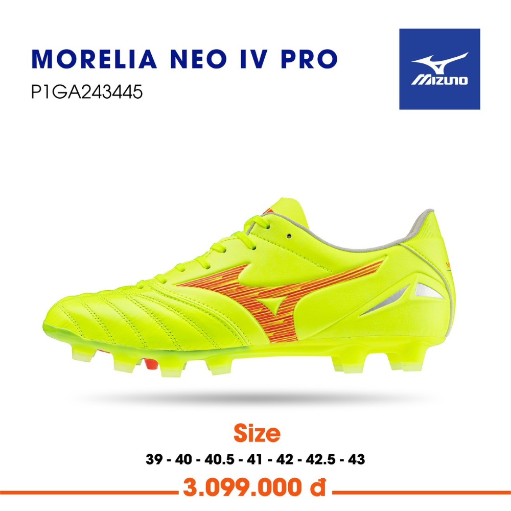 Giày bóng đá Mizuno Morelia Neo IV Pro AG sân cỏ tự nhiên vàng neon