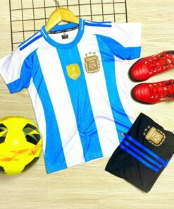 Quần áo bóng đá trẻ em Argentina 2024 JP trắng sọc xanh