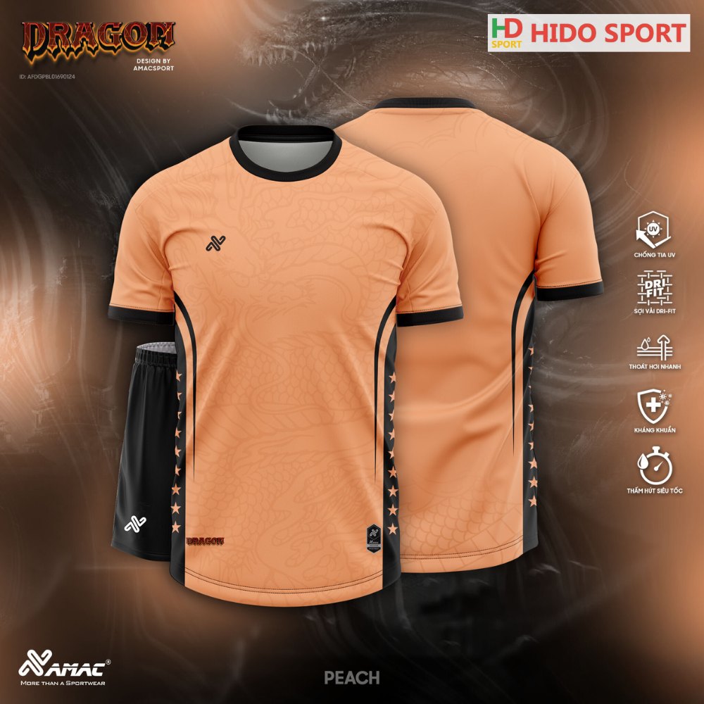 (TITLE)% Quần áo đá banh không logo Amac Dragon cam