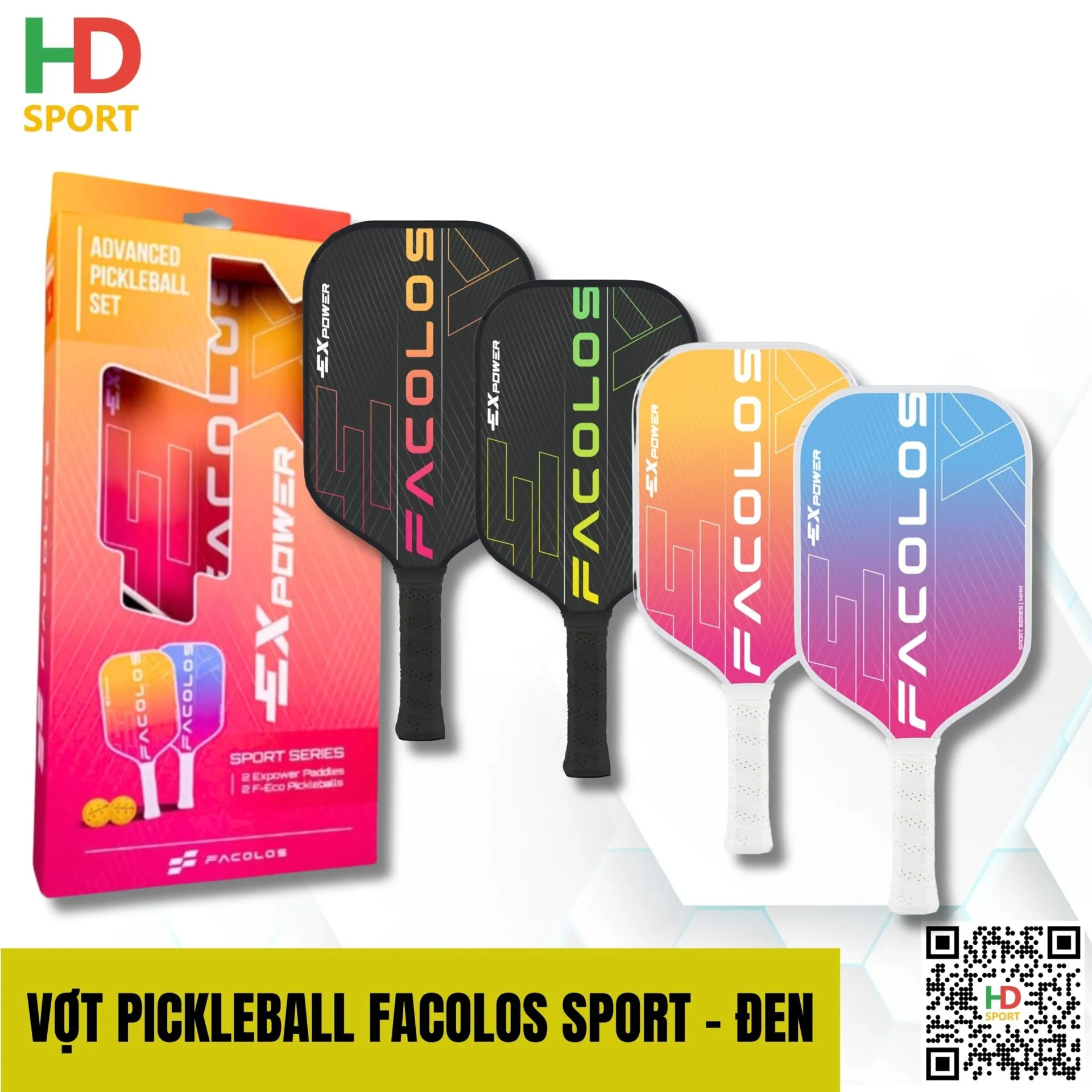 Vợt Pickleball Facolos Sport Series 14mm - ExPower White - Black - HIDO SPORT