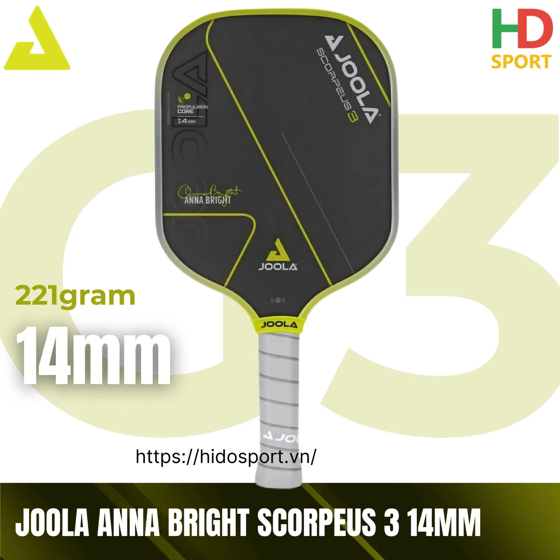 Vợt Pickleball JOOLA Anna Bright Scorpeus Gen 3 14mm (221gr) - 100% Chính Hãng - HIDO SPORT