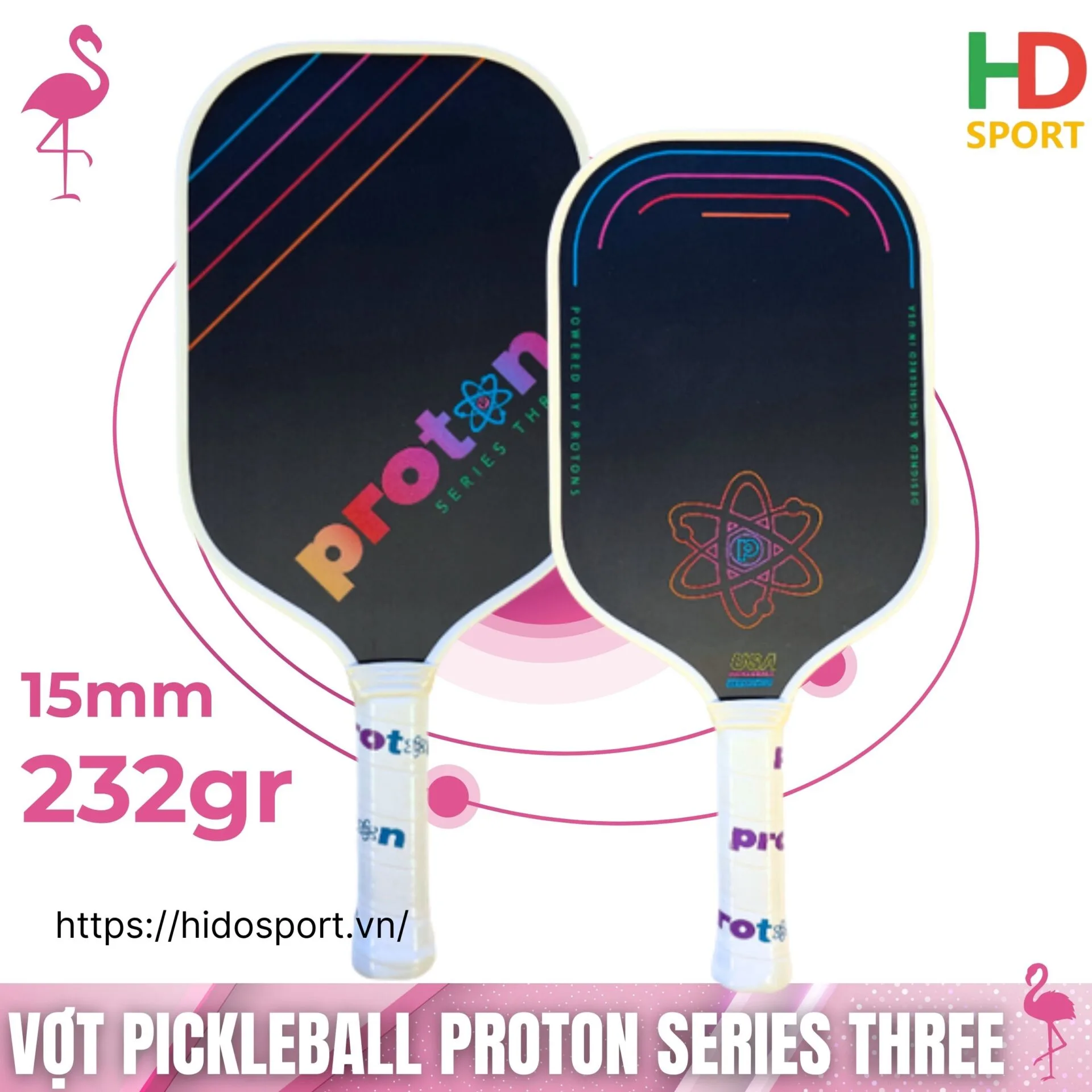 Top 1 Vợt Pickleball màu Trắng PROTON Series 3 Raw Carbon 15mm (232gr)