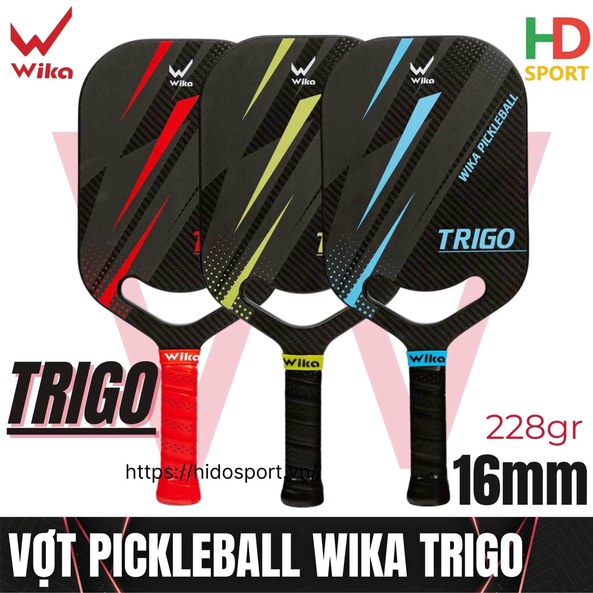 Vợt Pickleball Wika Trigo 3 Màu 16mm (228Gr) - 100% Chính Hãng - HIDO SPORT