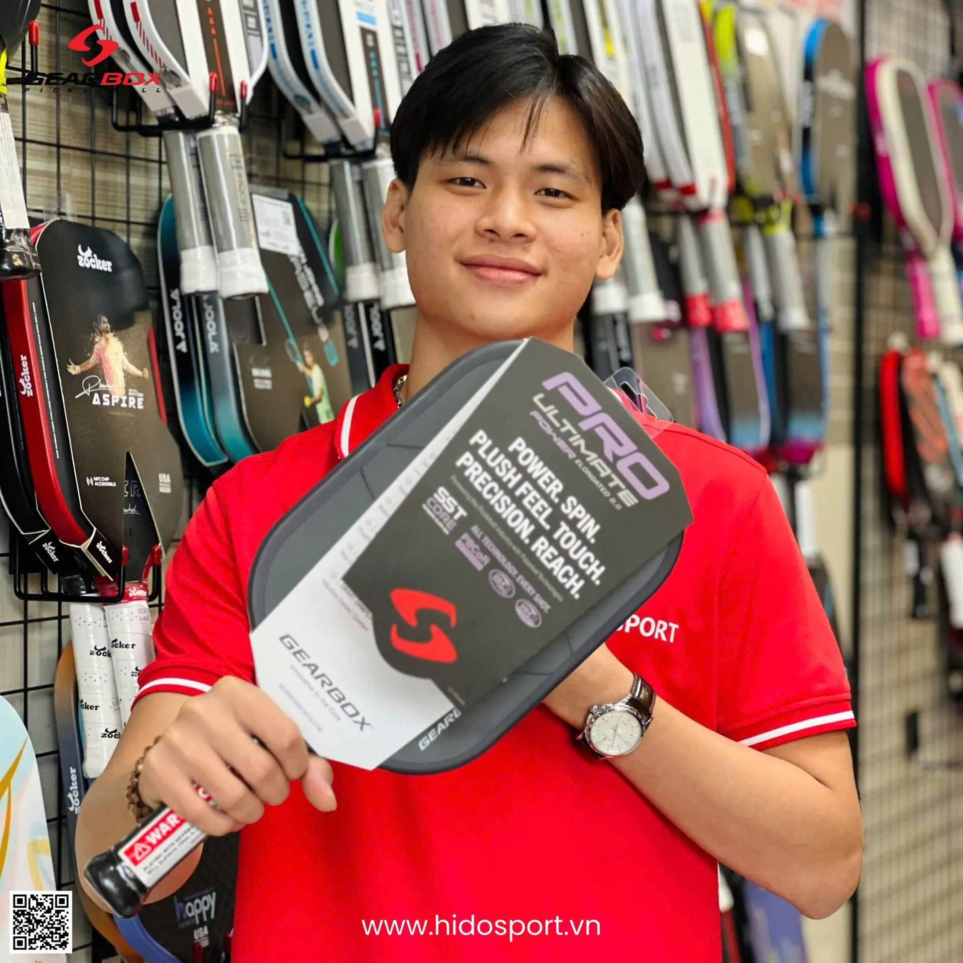 Vot Pickleball Gearbox Pro Ultimate Power Spin Chinh Hang 14mm Black Hinh Anh Thuc Te Tai Hido Sport 001
