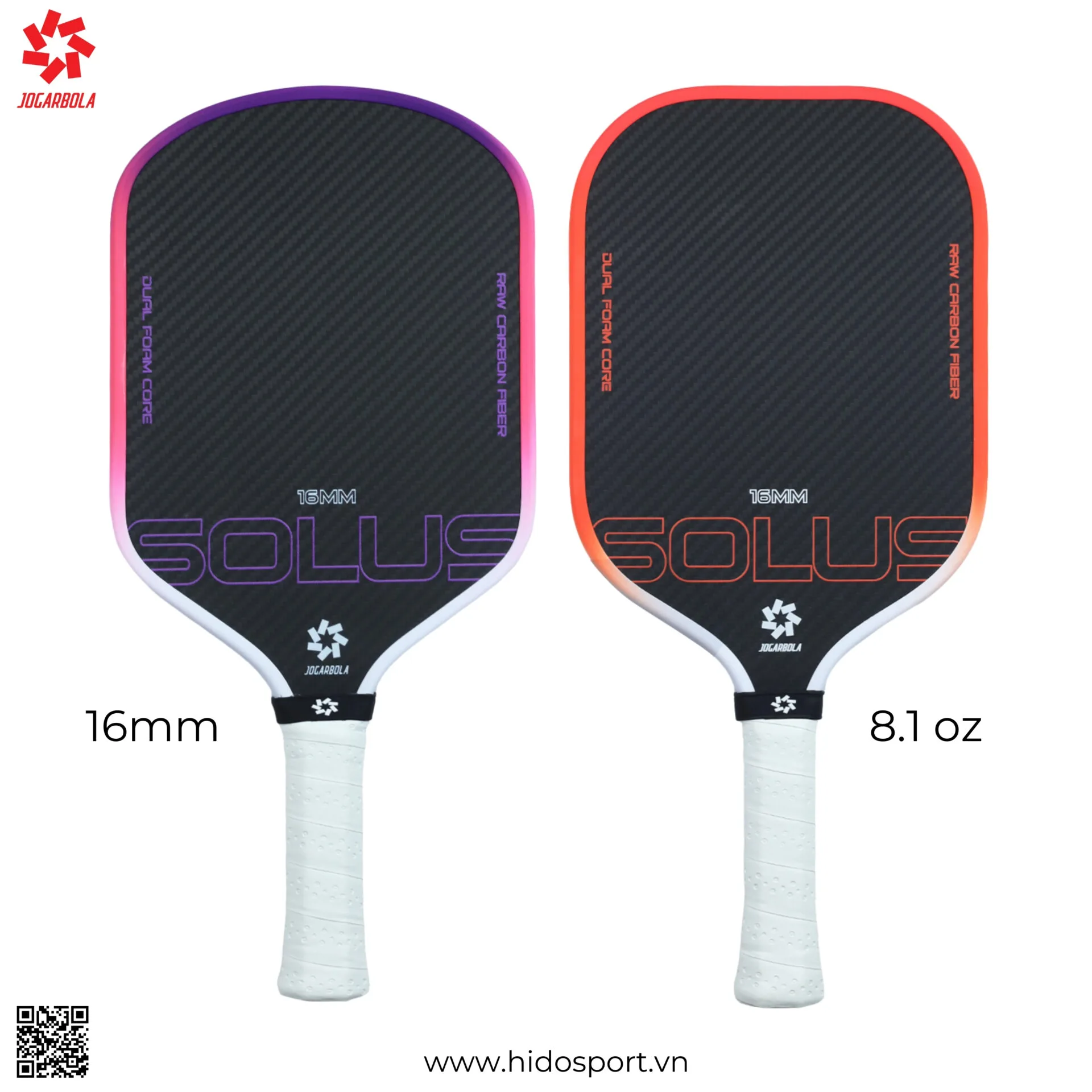 Vot Pickleball Jogarbola Solus Pro Chinh Hang 2 Mau 16mm Dang Co Tai Hido Sport