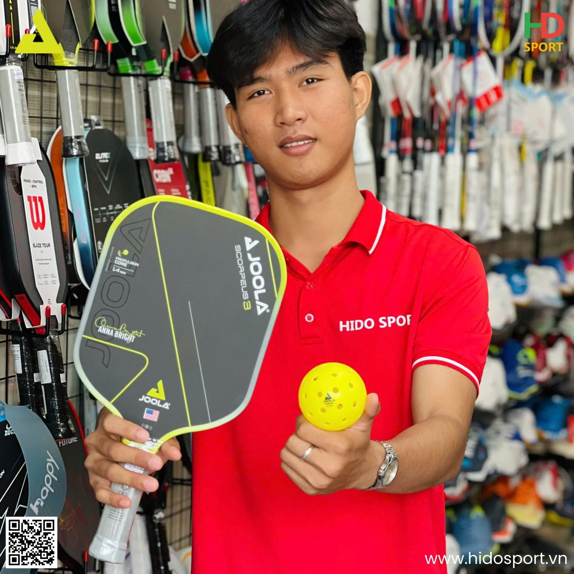 Vot Pickleball Joola Anna Bright Scorpeus Gen 3 14mm Phien Ban Mau Vang Chuoi Hinh Anh Duoc Chụp Thuc Te Tai Hido Sport 001