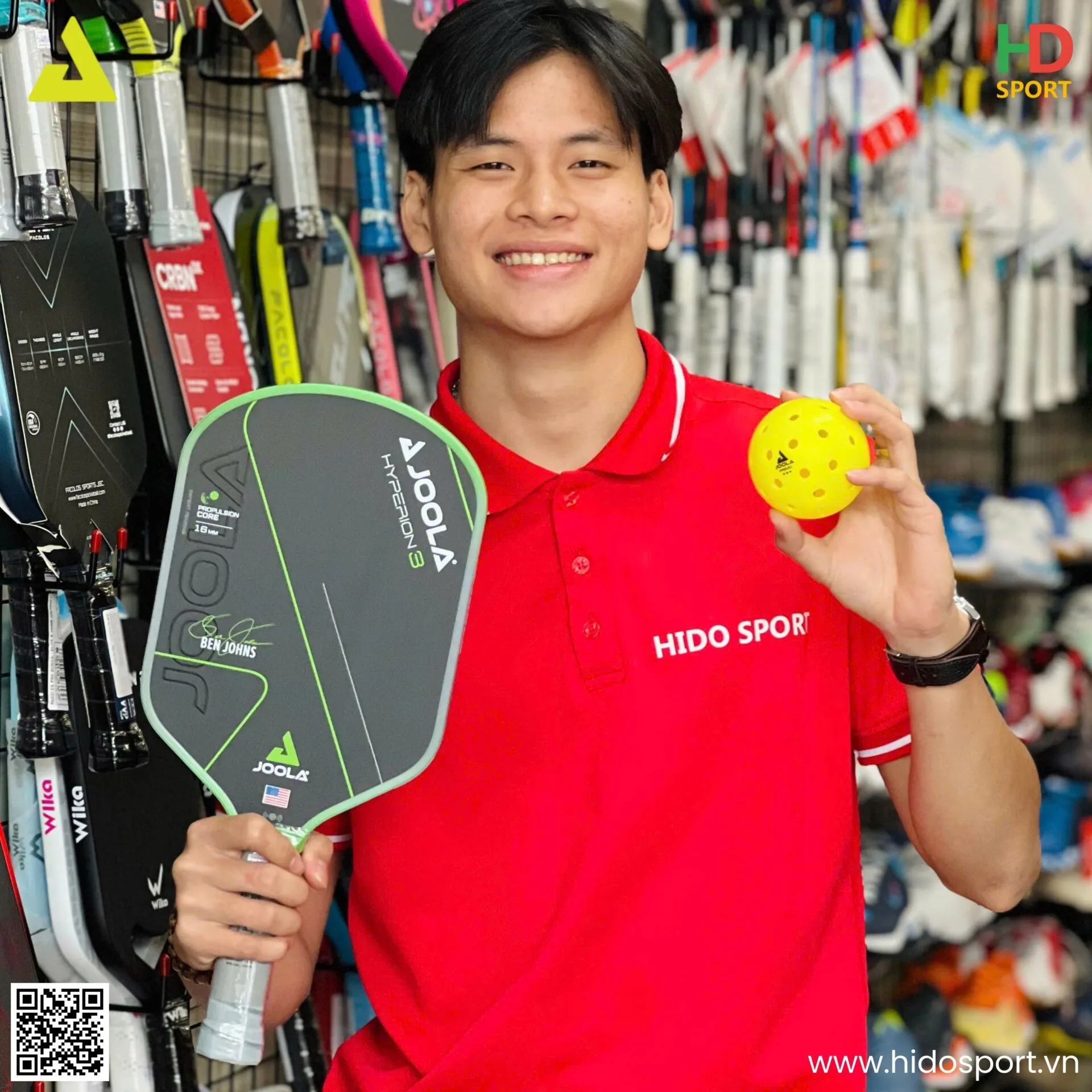 Vot Pickleball Joola Ben Johns Hyperion Gen 3 Phien Ban 14mm 16mm Mau Xanh Chuoi Hinh Anh Thuc Te Tai Hido Sport 001