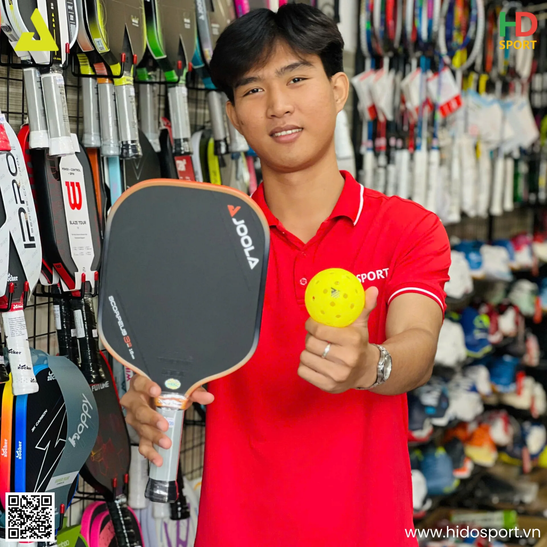 Vot Pickleball Joola Collin Johns Scorpeus 3s 16mm Phien Ban Mau Cam Chinh Hang Dang Co Mat Tai Hido Sport 001