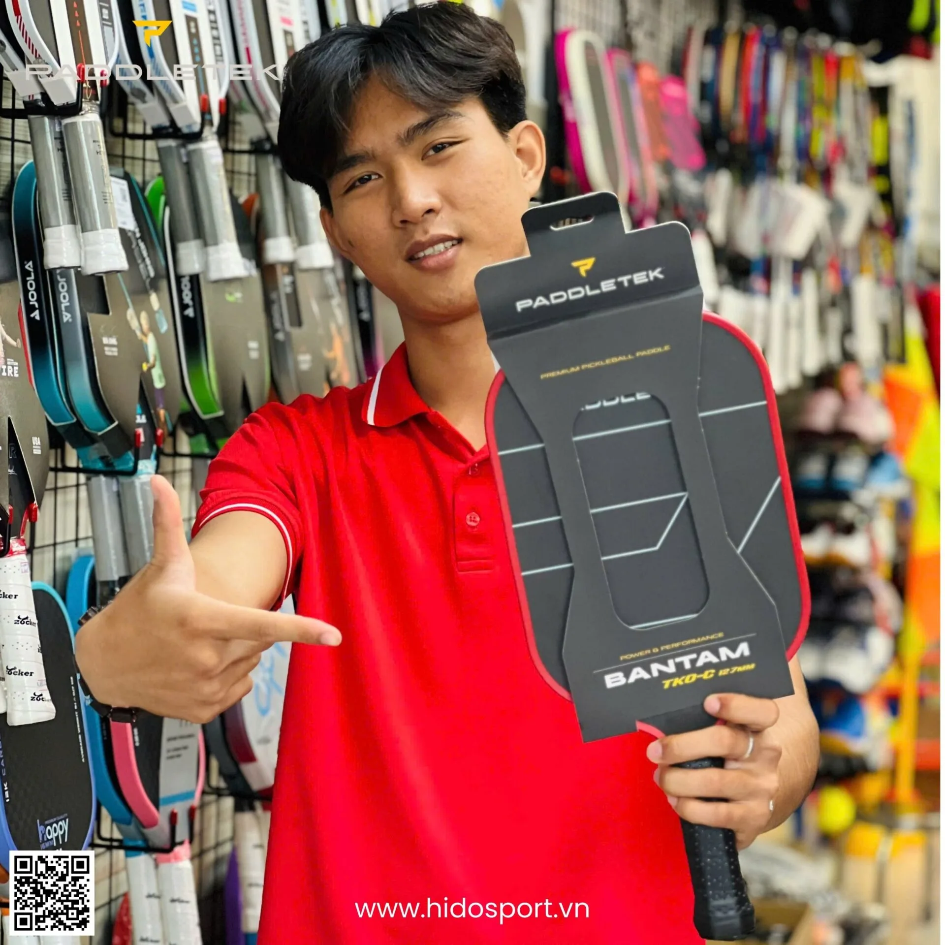 Vot Pickleball Paddletek Bantam Tko C Chinh Hang 2 Phien Ban 12.7mm 14.3mm Mau Do Hinh Anh Thuc Te Tai Hido Sport 001