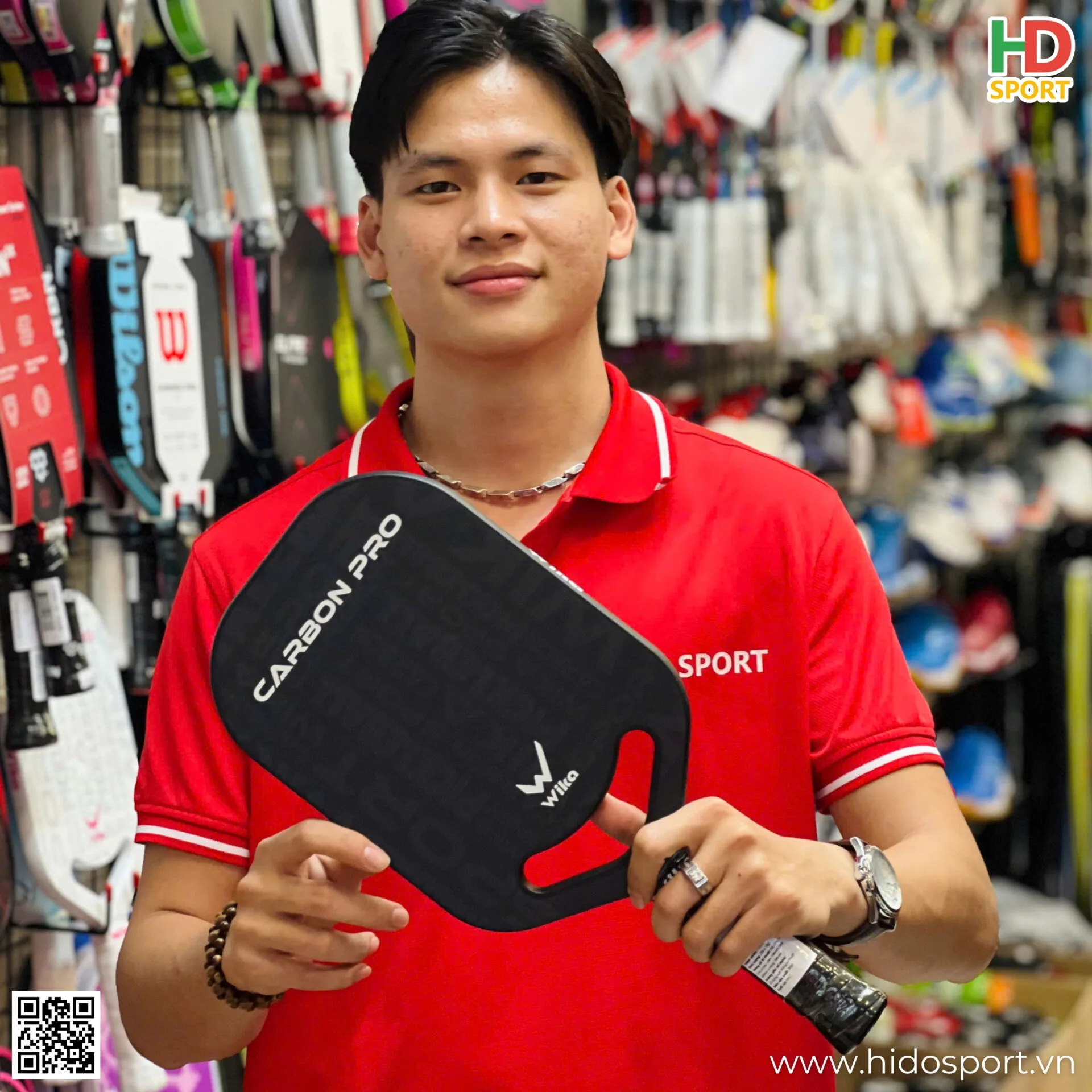 Vot Pickleball Wika Carbon Pro 3 Mau 16mm Mau Den Hinh Anh Thuc Te Tai Hido Sport