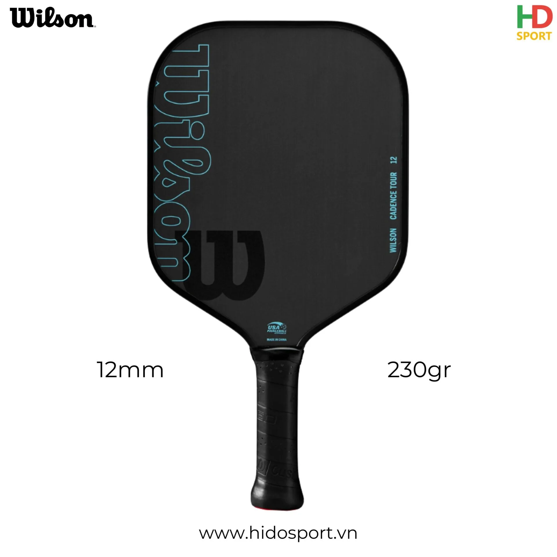 Vot Pickleball Wilson Cadence Tour 12mm 230gr Chinh Hang Mau Den Xanh Tai Hido Sport 001