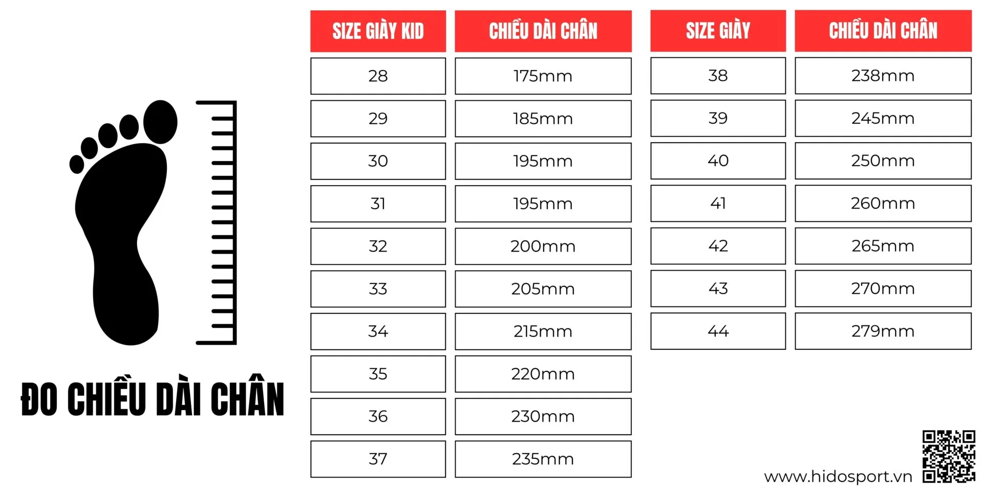 Bảng Size Giày Wika