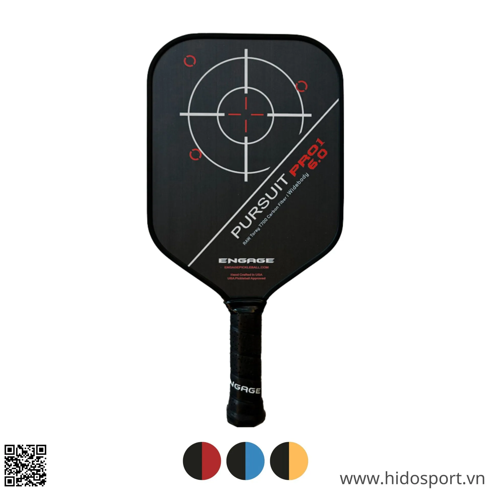 (TITLE)% Vợt Pickleball Engage Pursuit Pro1 6.0 Widebody Chính Hãng 15.2mm (232gr) Mau Den Do Tai Hido Sport