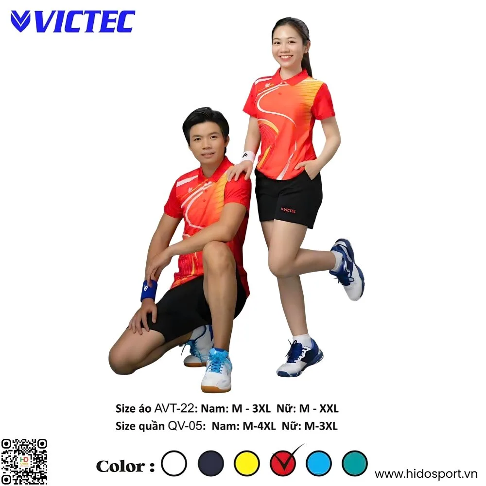 (TITLE)% Set Quần Áo Pickleball Nam Nữ VICTEC AVT-22 Chính Hãng Màu Đỏ 2025 - 1