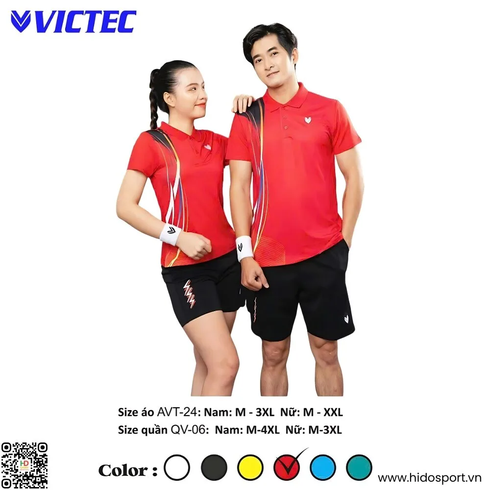 (TITLE)% Set Quần Áo Pickleball Nam Nữ VICTEC AVT-24 Chính Hãng Màu Đỏ 2025 - 1