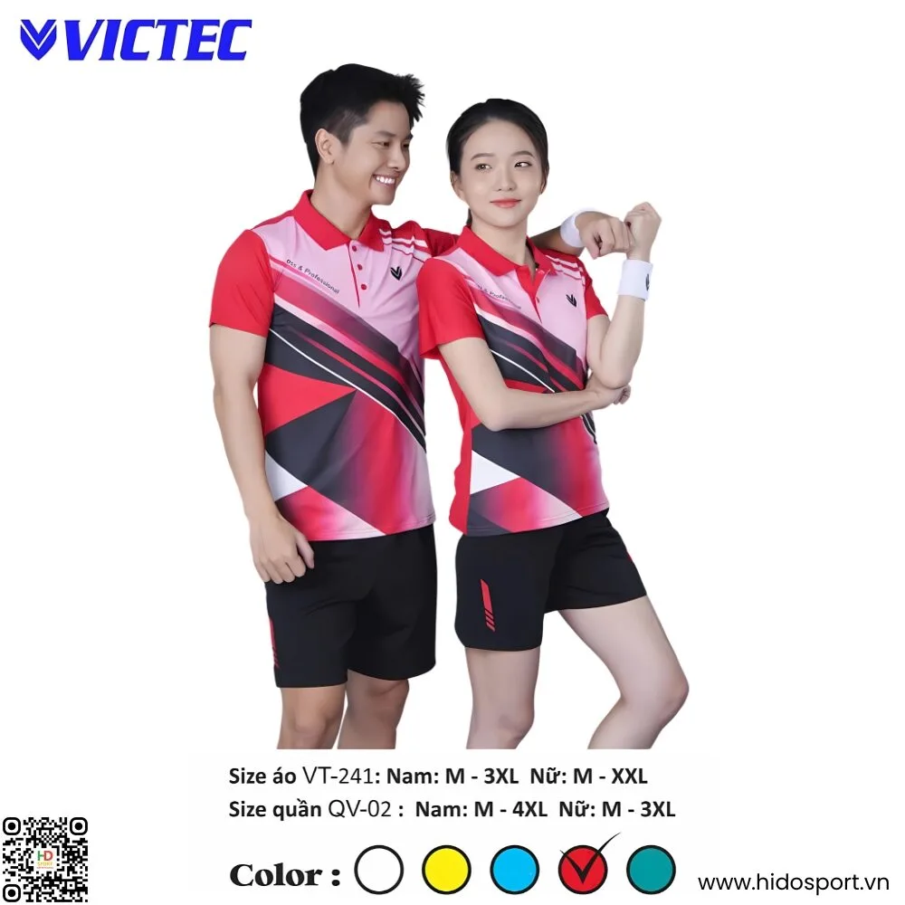 (TITLE)% Set Quần Áo Pickleball Nam Nữ VICTEC VT-241 Chính Hãng Màu Đỏ 2025 - 1