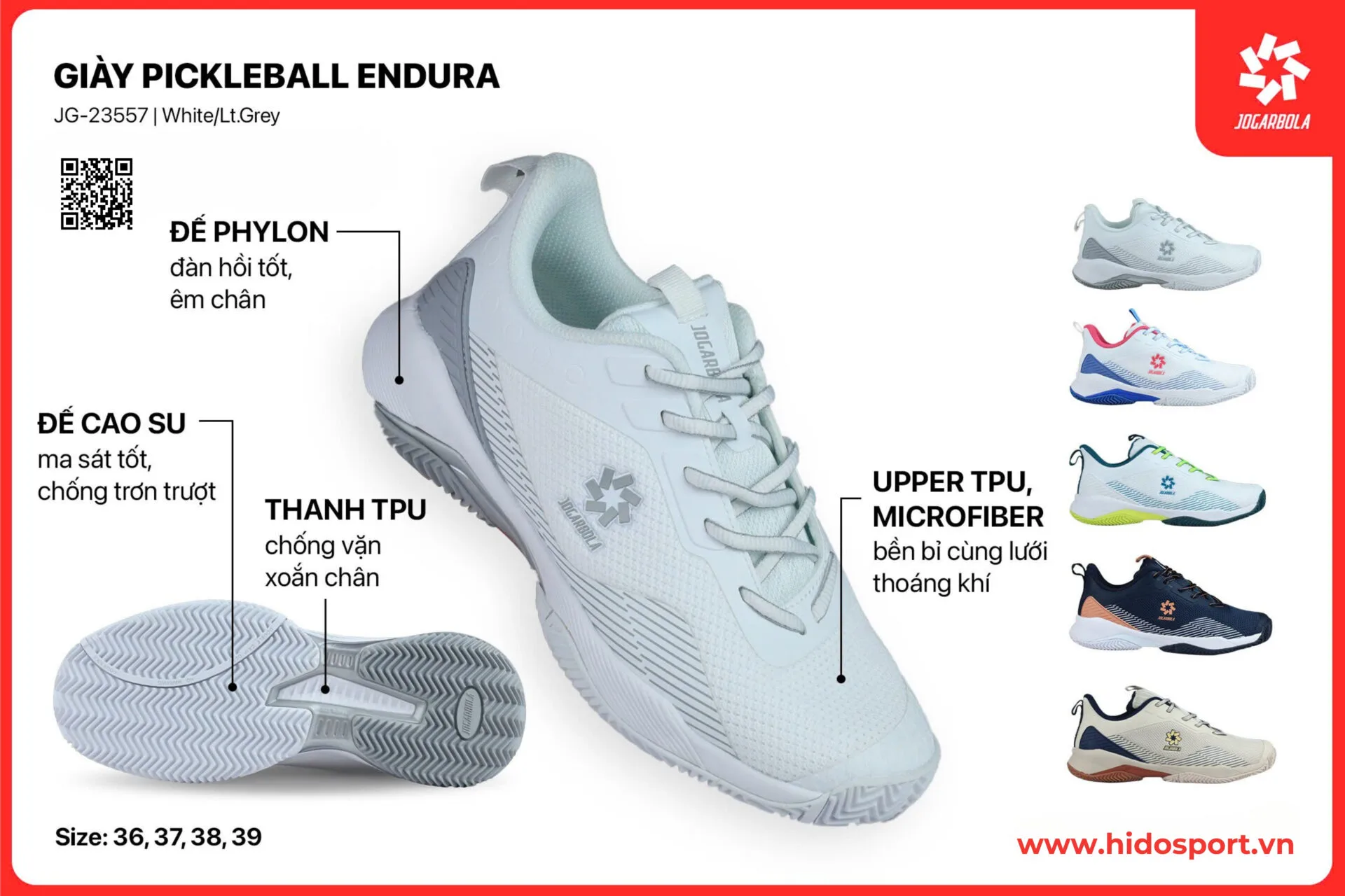 (TITLE)% Giay Pickleball Jogarbola Endura Chinh Hang New 2025 Trang Xam 01