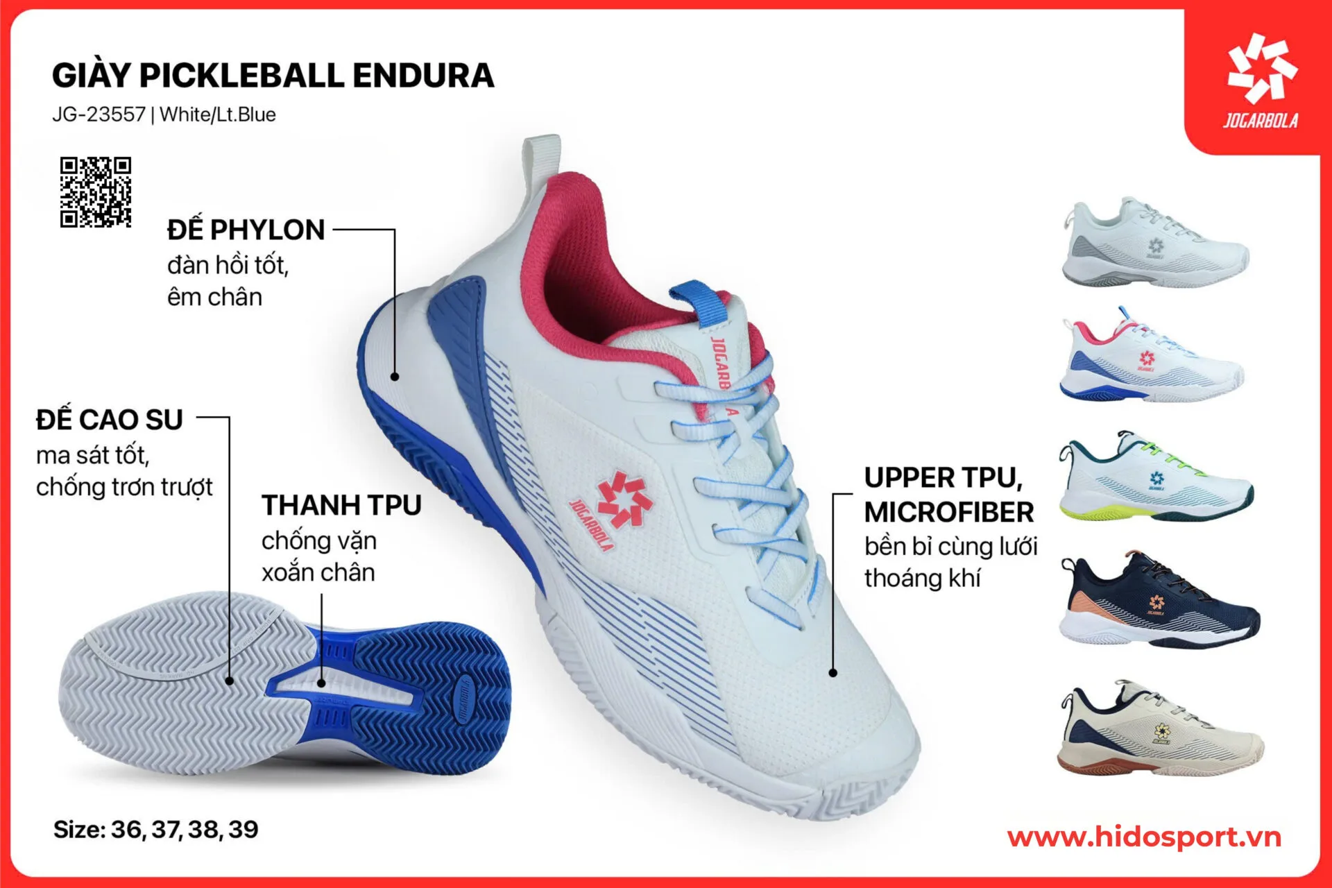 (TITLE)% Giay Pickleball Jogarbola Endura Chinh Hang New 2025 Trang Xanh 01