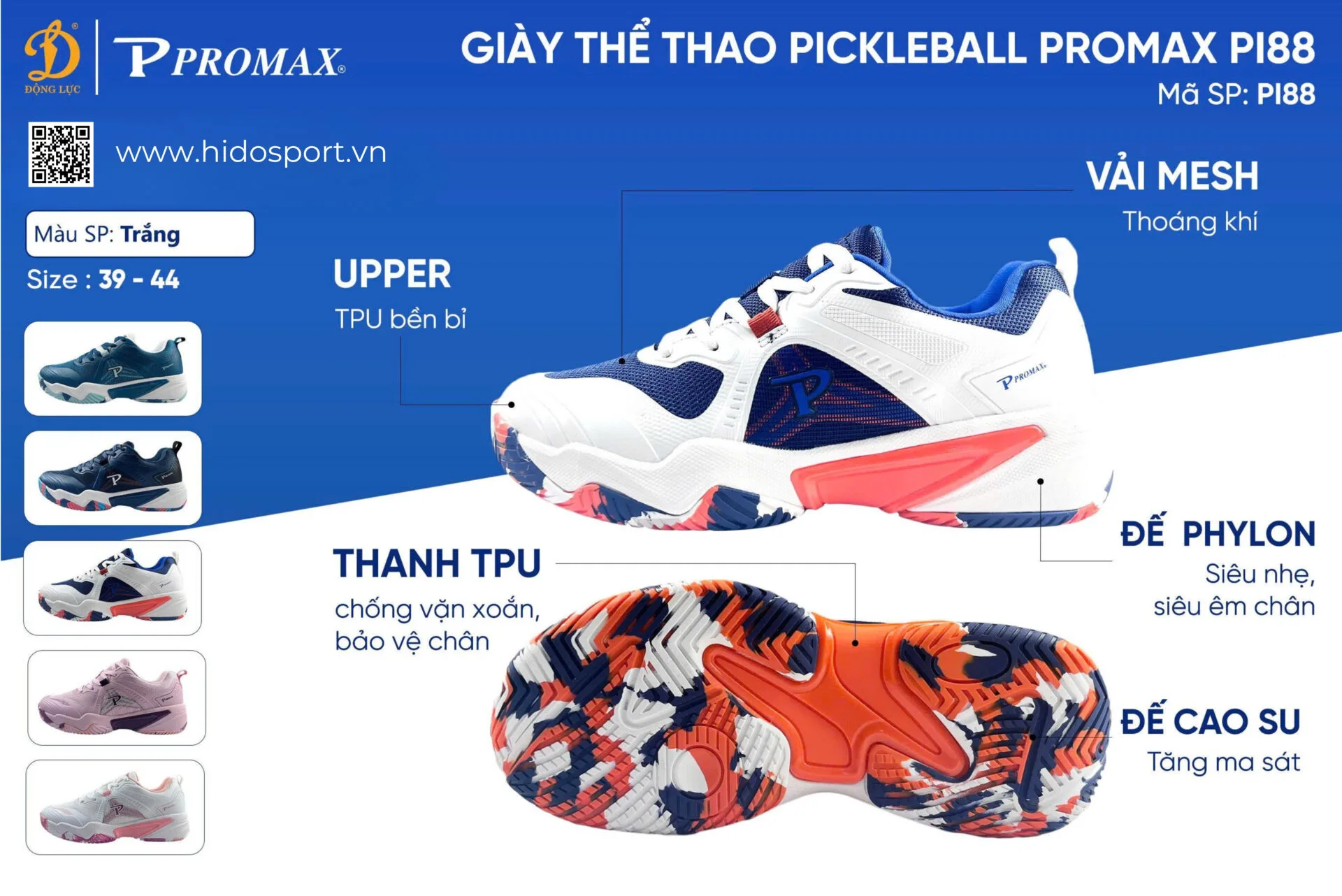 (TITLE)% Giay Pickleball Promax Pi88 Chinh Hang Trang 01