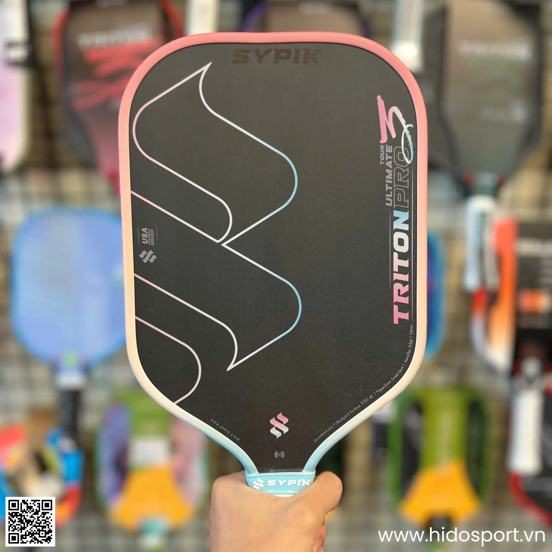 (TITLE)% Vot Pickleball Sypik Triton Gen 3 Pro Ultimate Chinh Hang Mau Hong 16mm Hinh Anh Thuc Te Tai Hido Sport 04