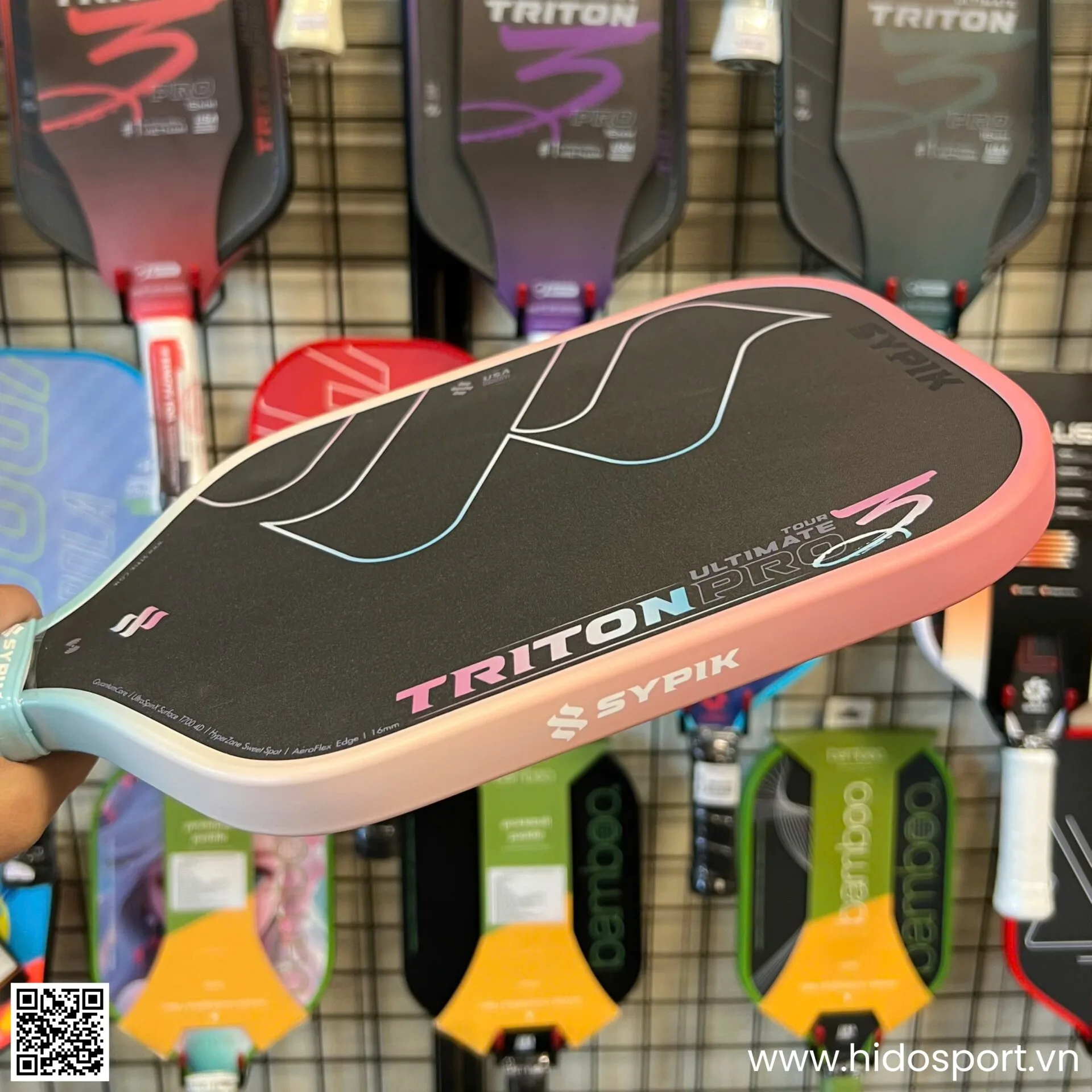 (TITLE)% Vot Pickleball Sypik Triton Gen 3 Pro Ultimate Chinh Hang Mau Hong 16mm Hinh Anh Thuc Te Tai Hido Sport 05