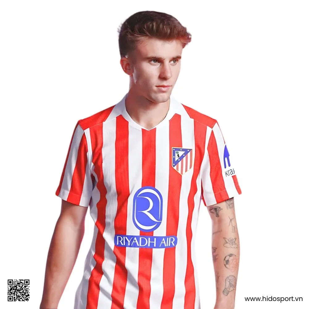 Quần Áo Bóng Đá Atletico Madrid Sân Nhà 25/26 Màu Trắng Sọc Đỏ - HIDO SPORT