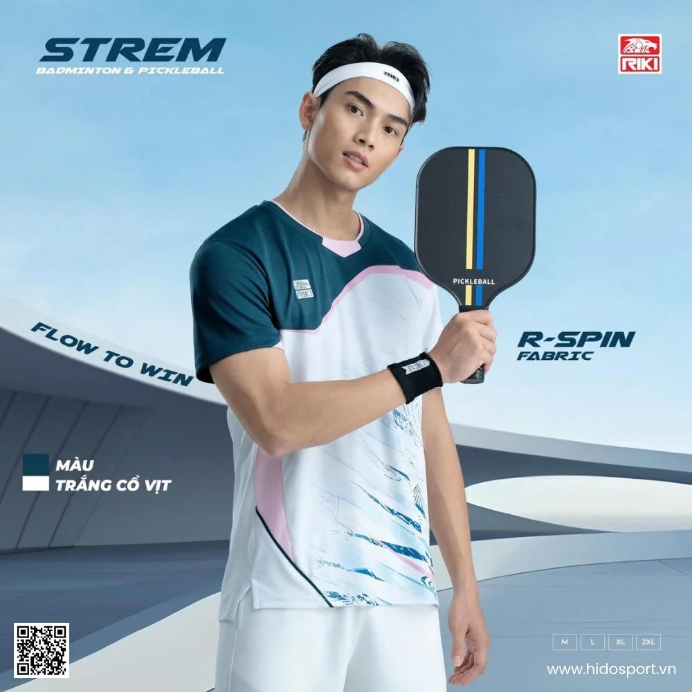 Set Váy Áo Pickleball Cầu Lông Nam Nữ Riki AM04 Trắng Cổ Vịt Chính Hãng 2025 - 1