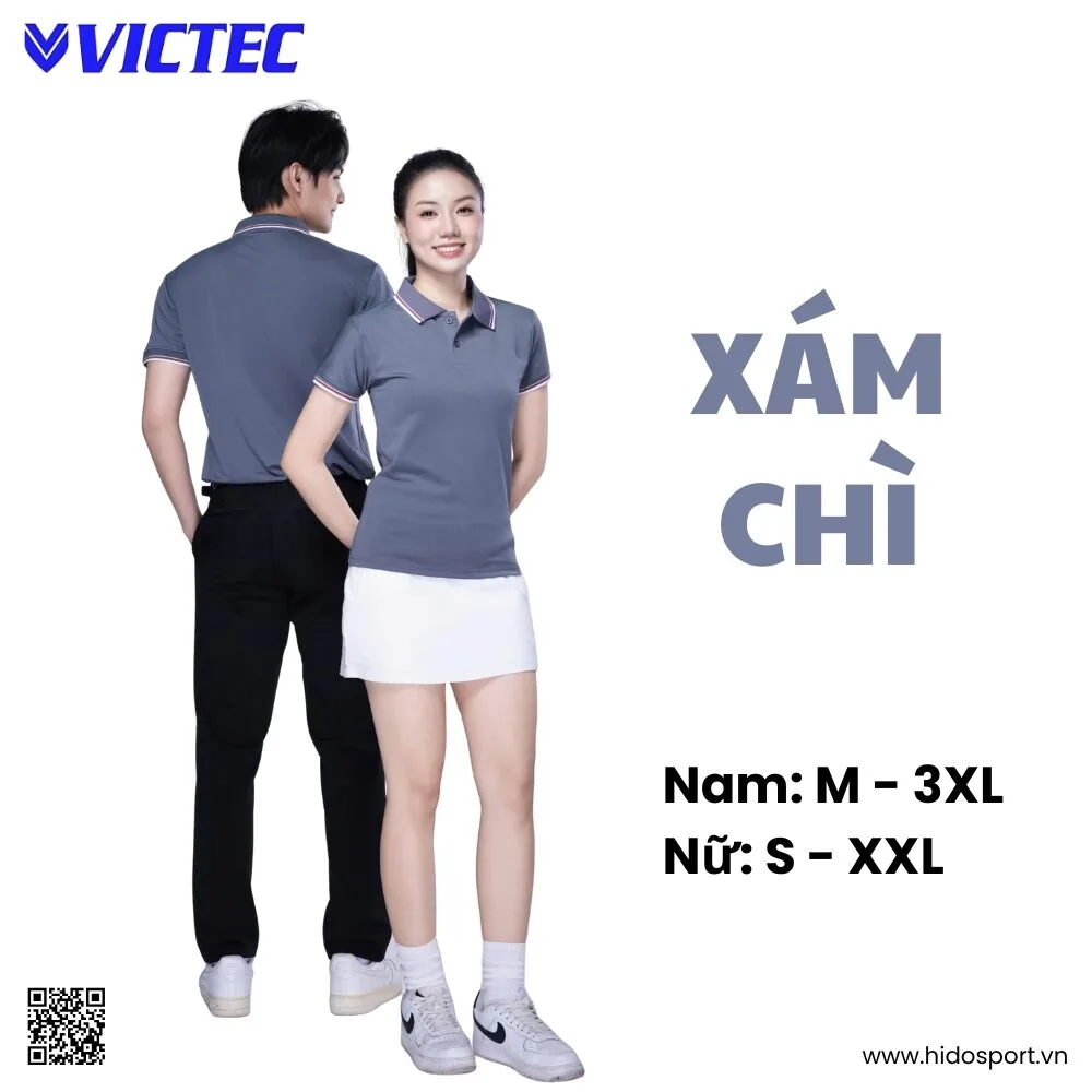 Áo Polo Thể Thao Thiết Kế Chính Hãng VICTEC Màu Xám Chì 2025 - 2