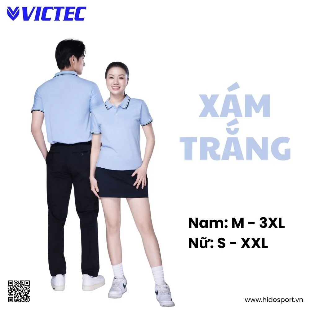 (TITLE)% Áo Polo Thể Thao Thiết Kế Chính Hãng VICTEC Màu Xám Trắng 2025 - 2