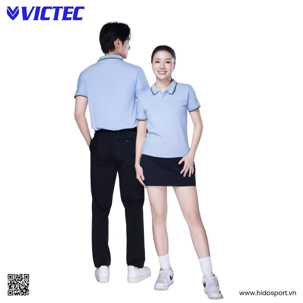 Áo Polo Thể Thao Thiết Kế Chính Hãng VICTEC Màu Xám Trắng 2025 - HIDO SPORT
