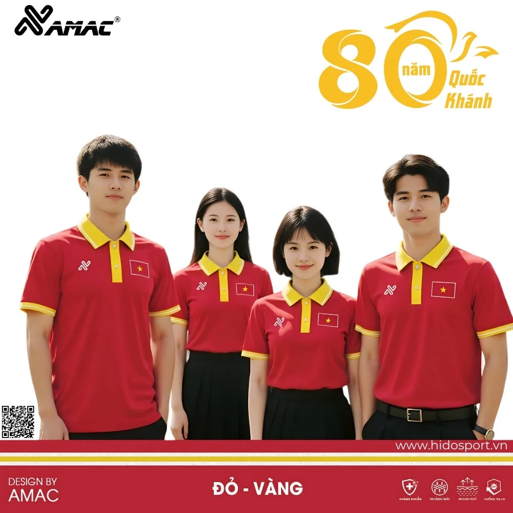 Polo Viet Nam Thiet Ke Chinh Hang Amac Mau Do Vang Hido Sport