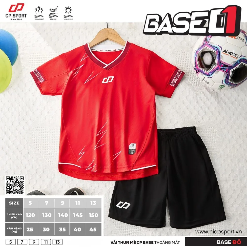 (TITLE)% BST 7 MÀU - Quần Áo Bóng Đá Trẻ Em Thiết Kế Chính Hãng CP BASE 01 2025 - Đỏ