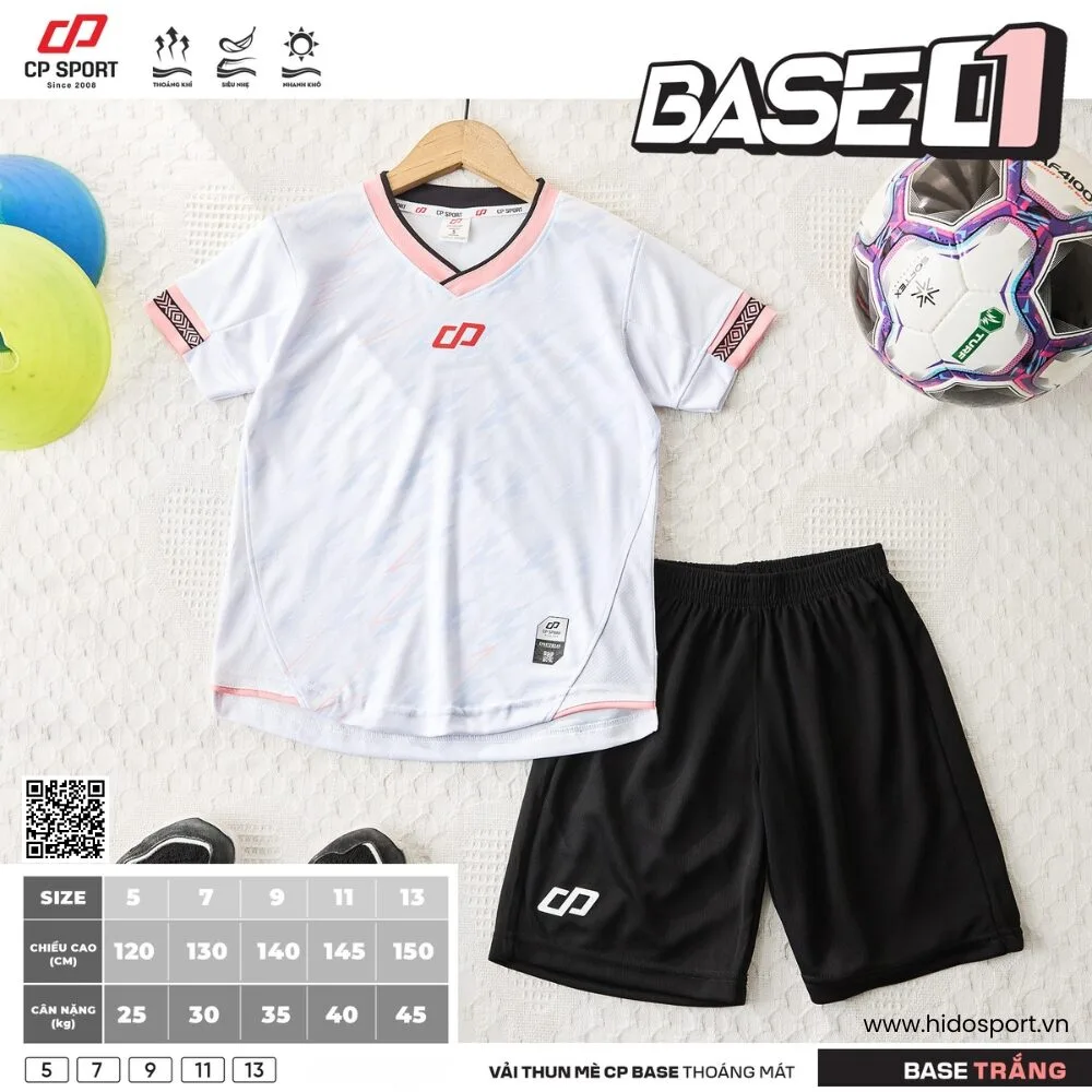 (TITLE)% BST 7 MÀU - Quần Áo Bóng Đá Trẻ Em Thiết Kế Chính Hãng CP BASE 01 2025 - Trắng