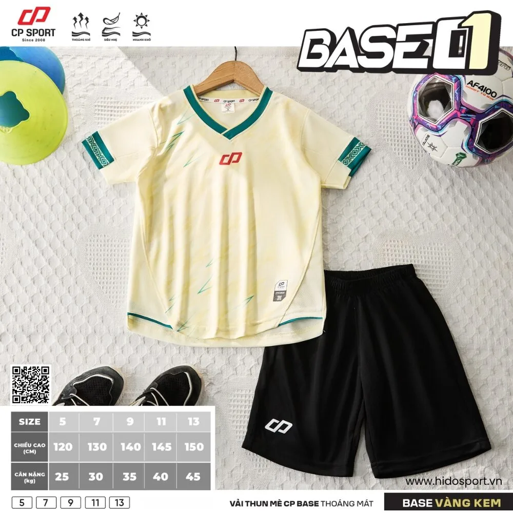 (TITLE)% BST 7 MÀU - Quần Áo Bóng Đá Trẻ Em Thiết Kế Chính Hãng CP BASE 01 2025 - Vàng Kem