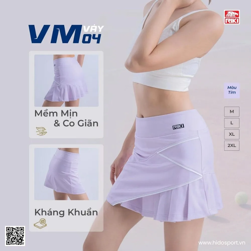(TITLE)% Set Váy Áo Pickleball Cầu Lông Nam Nữ Riki AM04 Xanh Đen Chính Hãng 2025 - Váy Tím