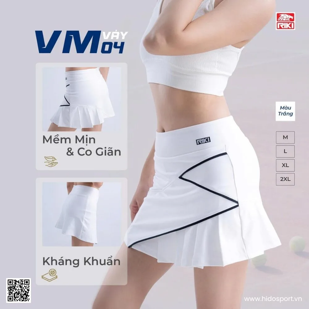 (TITLE)% Set Váy Áo Pickleball Cầu Lông Nam Nữ Riki AM04 Xanh Đen Chính Hãng 2025 - Váy Trắng