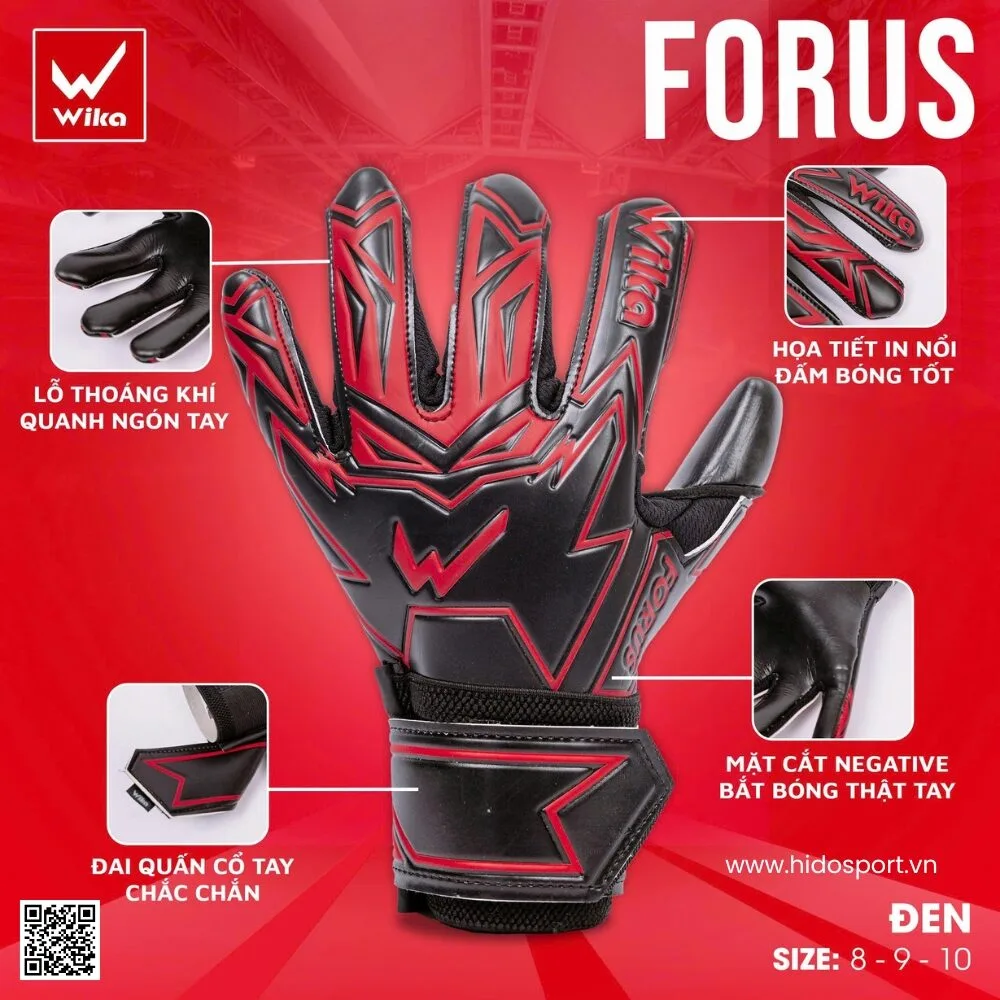 (TITLE)% Găng Tay Thủ Môn Wika Forus Chính Hãng 2025 | New 3 Màu - Đen