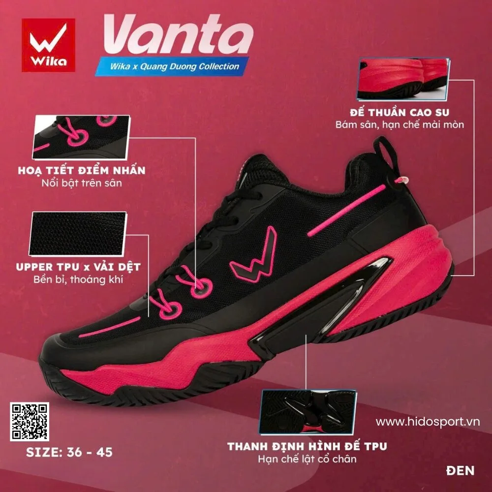 Giày Pickleball Quang Dương Wika Vanta Chính Hãng | New 4 Màu 2025 - Đen