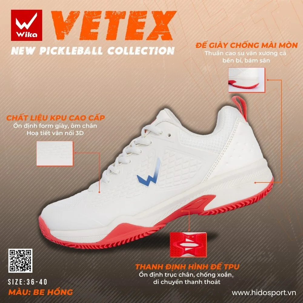 (TITLE)% Giày Pickleball Wika Vetex Quang Dương Chính Hãng 2025 - Be Hồng